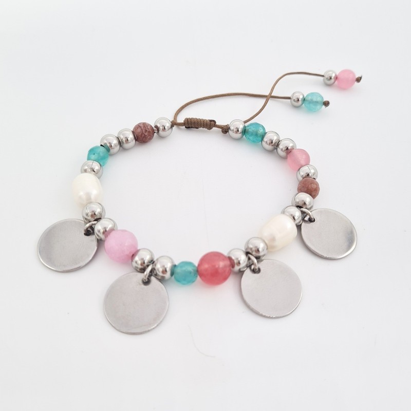 Pulsera AURORA, ágatas, perlas barrocas, acero, ajustable | Dcorazon