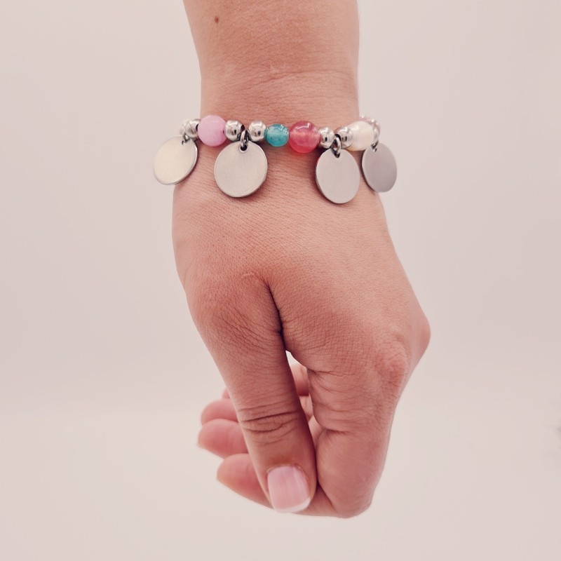 Pulsera AURORA, ágatas, perlas barrocas, acero, ajustable | Dcorazon