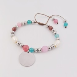 Pulsera Aurea en acero con ágatas, nácar y perla barroca | Dcorazon