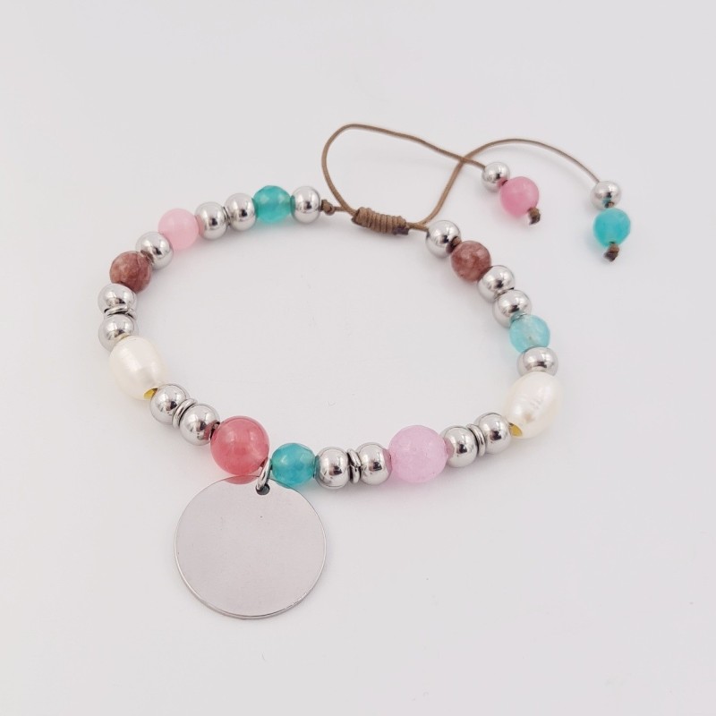 Pulsera Aurea en acero con ágatas, nácar y perla barroca | Dcorazon