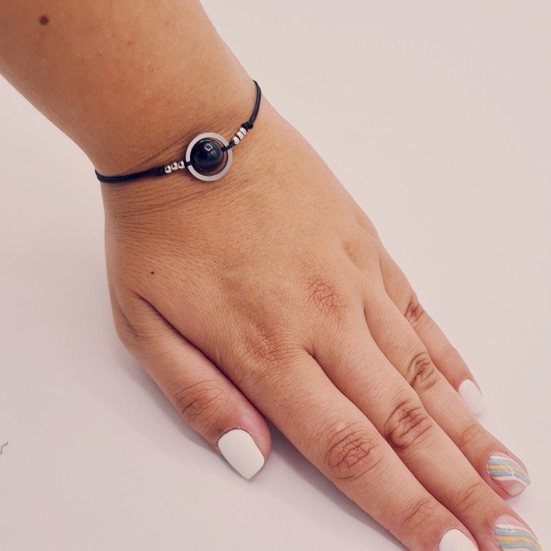 Pulsera TURMALINA NEGRA, ajustable para todas las tallas, acero inoxidable.