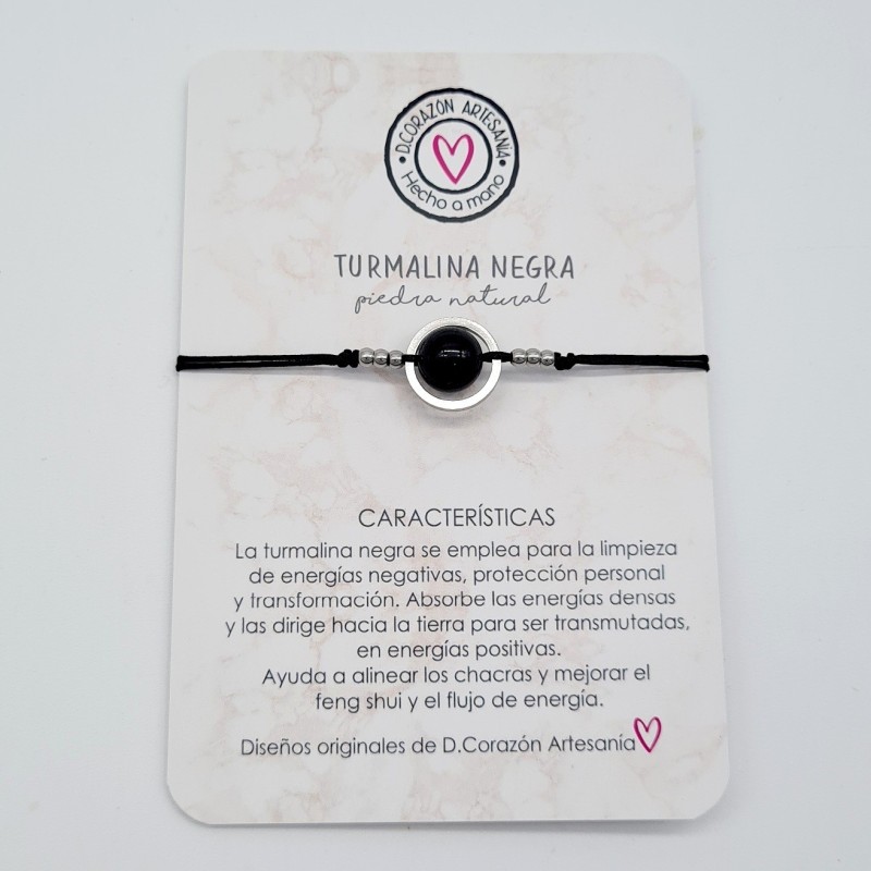 Pulsera TURMALINA NEGRA, ajustable para todas las tallas, acero inoxidable.
