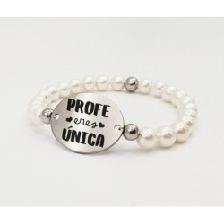Pulsera ORIGEN, con frase (Profe eres única) elástica.