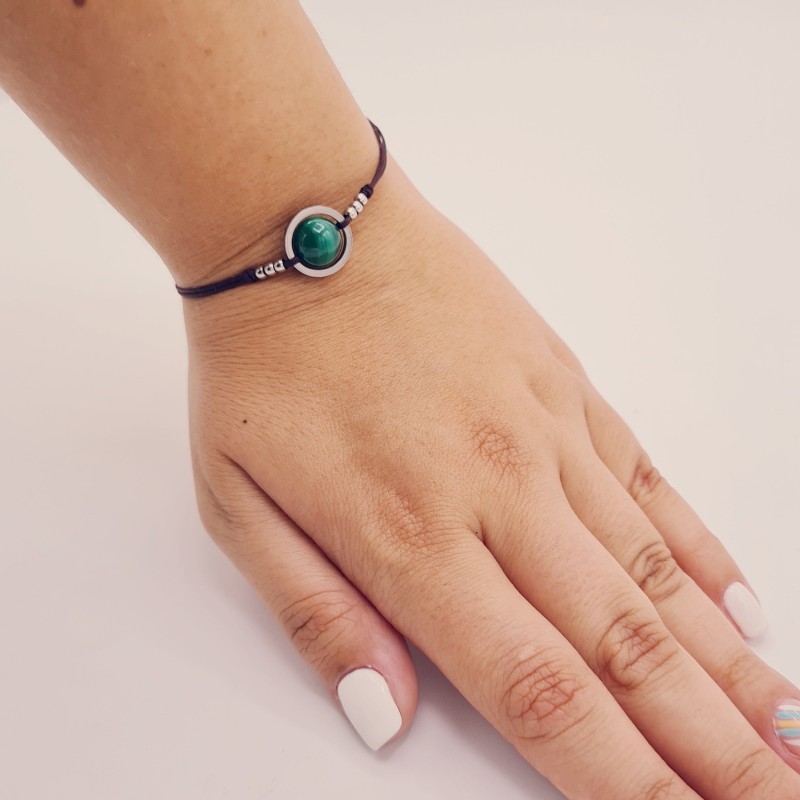 Pulsera MALAQUITA, ajustable para todas las tallas, acero inoxidable.
