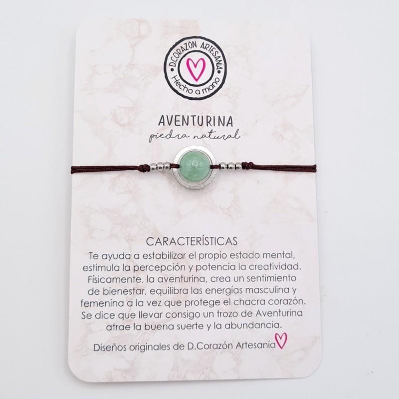 Pulsera AVENTURINA, ajustable para todas las tallas, acero inoxidable.