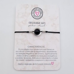 Pulsera OBSIDIANA GRIS, ajustable para todas las tallas, acero inoxidable.