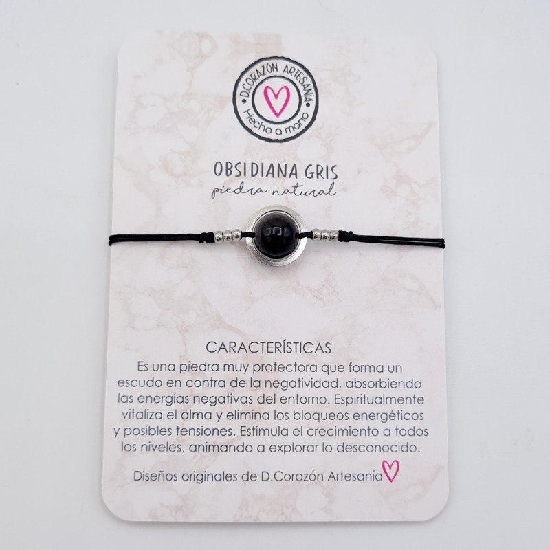 Pulsera OBSIDIANA GRIS, ajustable para todas las tallas, acero inoxidable.