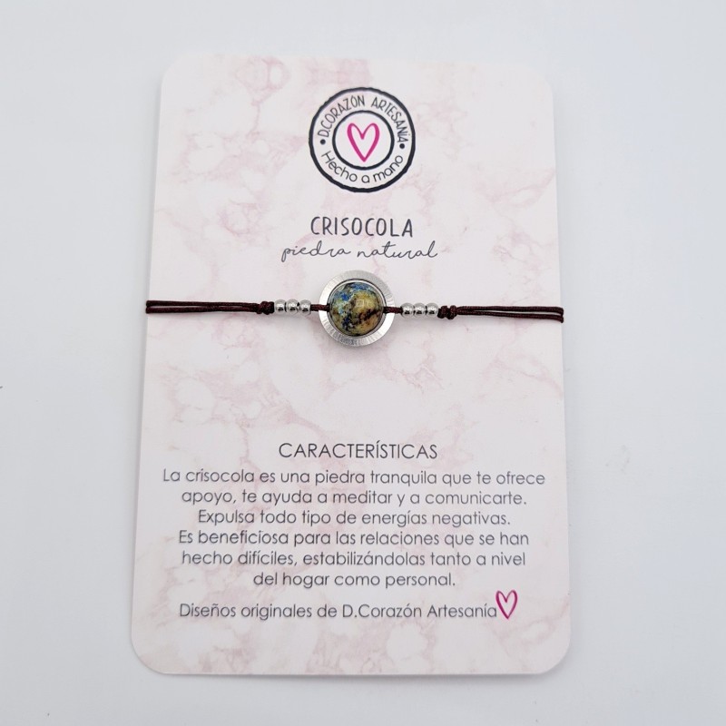 Pulsera CRISOCOLA, ajustable para todas las tallas, acero inoxidable.
