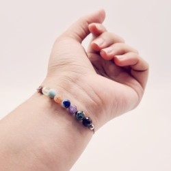 Pulsera protectora, combinación de piedras energéticas, ajustable para todas las tallas, acero inoxidable.