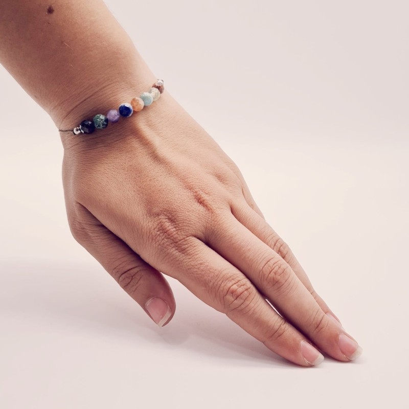 Pulsera protectora, combinación de piedras energéticas, ajustable para todas las tallas, acero inoxidable.