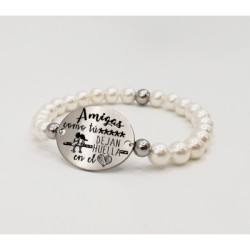 Pulsera ORIGEN, con frase (Amigas como tú dejan huella en el corazón) elástica.