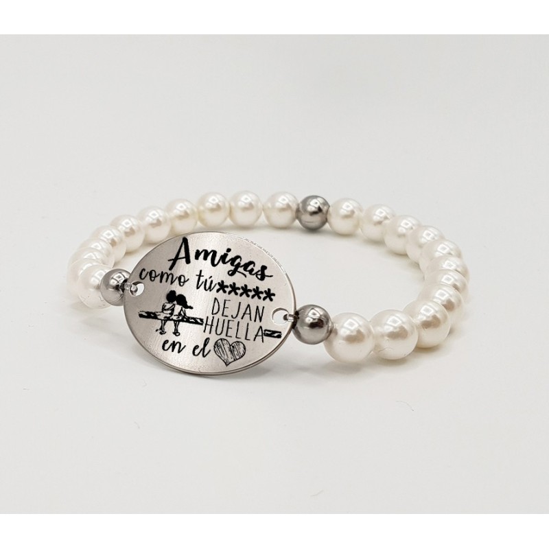 Pulsera ORIGEN, con frase (Amigas como tú dejan huella en el corazón) elástica.