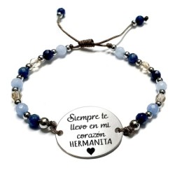 Pulsera AFRODITA, con frase (Siempre te llevo en mi corazón hermanita) ajustable.