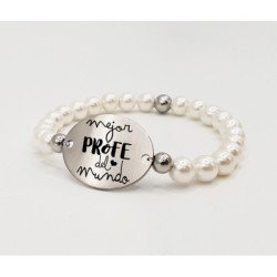 Pulsera ORIGEN, con frase (Mejor profe del mundo) elástica.