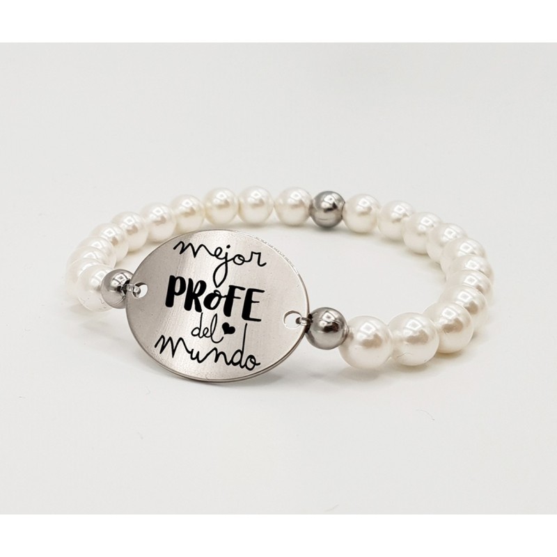 Pulsera ORIGEN, con frase (Mejor profe del mundo) elástica.