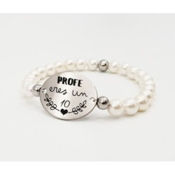 Pulsera ORIGEN, con frase (Profe eres un 10) elástica.