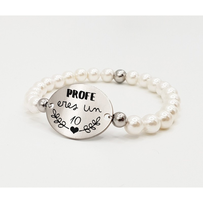 Pulsera ORIGEN, con frase (Profe eres un 10) elástica.
