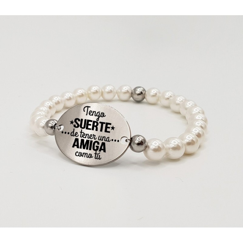 Pulsera ORIGEN, con frase (Tengo suerte de tener una amiga como tú) elástica.