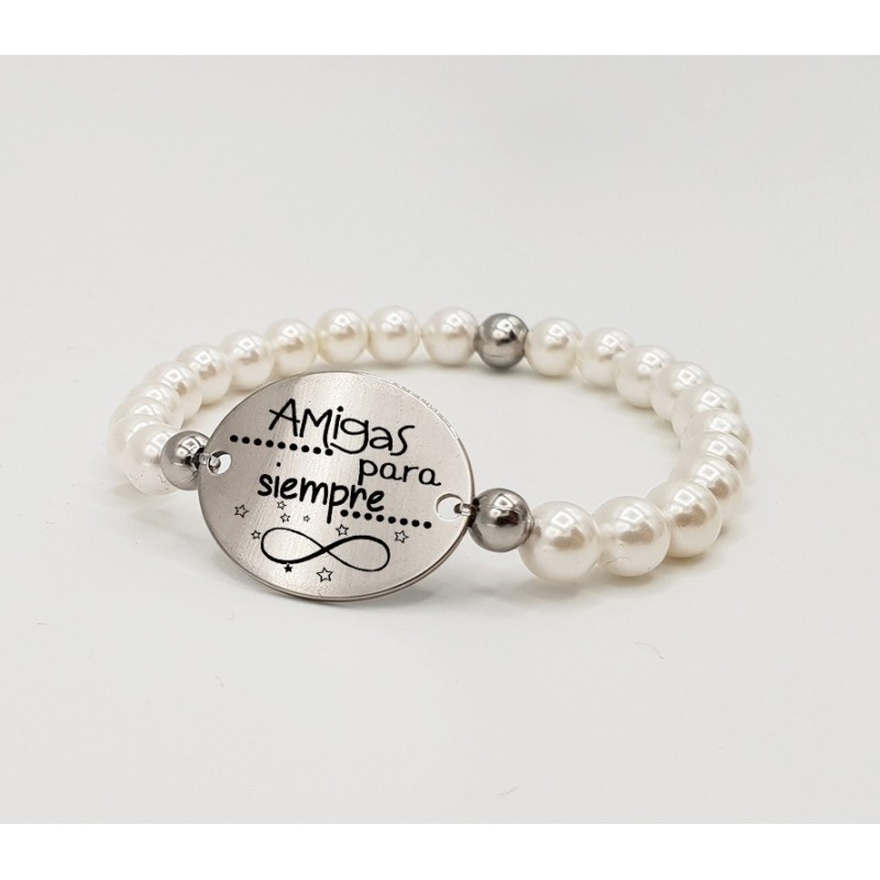 Pulsera ORIGEN, con frase (Amigas para siempre) elástica.