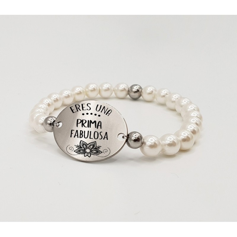 Pulsera ORIGEN, con frase (Eres una prima fabulosa) elástica.