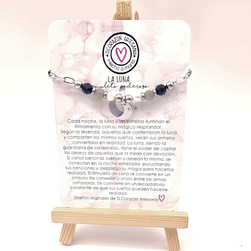 Pulsera Protectora, LUNA, protege y calma, perla, ajustable.