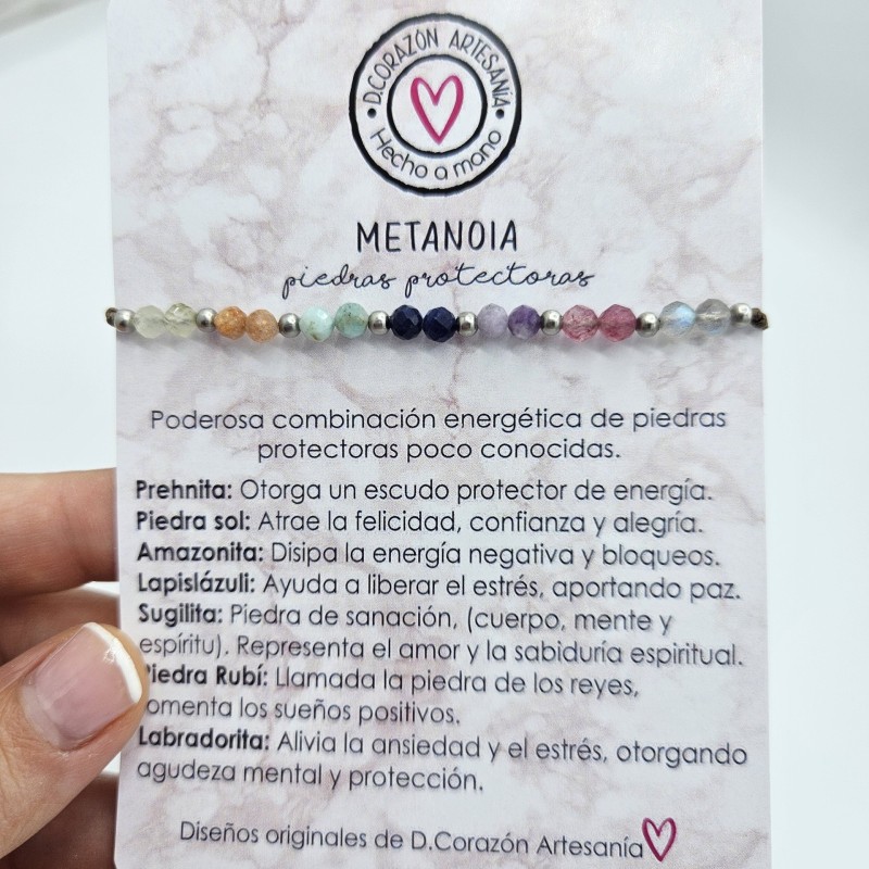Pulsera protectora, combinación de piedras energéticas, ajustable para todas las tallas, acero inoxidable.