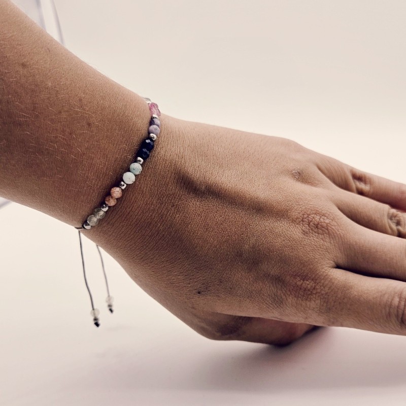 Pulsera protectora, combinación de piedras energéticas, ajustable para todas las tallas, acero inoxidable.