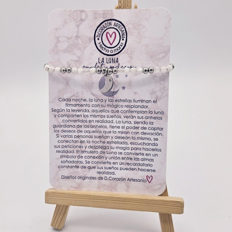 Pulsera Protectora, LUNA, protege y calma, perla, ajustable.