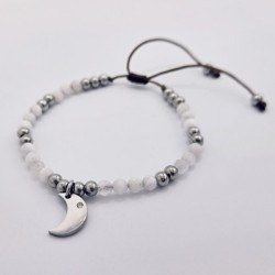 Pulsera Protectora, LUNA, protege y calma, perla, ajustable.