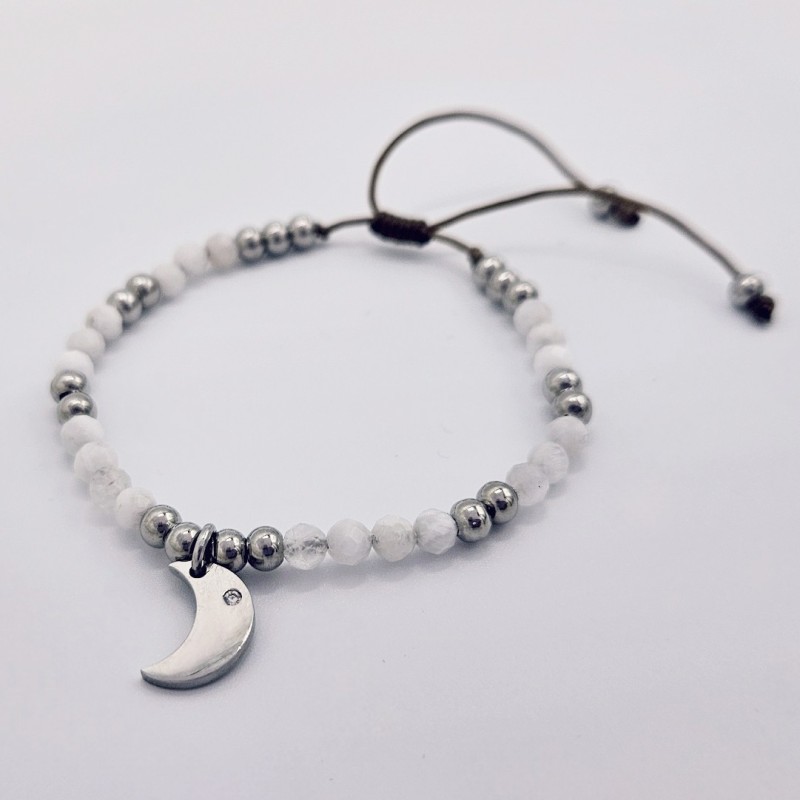 Pulsera Protectora, LUNA, protege y calma, perla, ajustable.