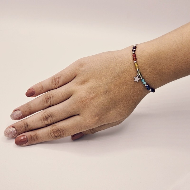 Pulsera protectora, combinación de piedras energéticas, ajustable para todas las tallas, acero inoxidable.