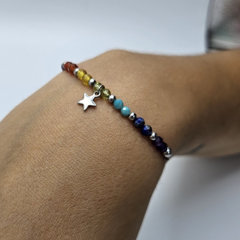Pulsera protectora, combinación de piedras energéticas, ajustable para todas las tallas, acero inoxidable.
