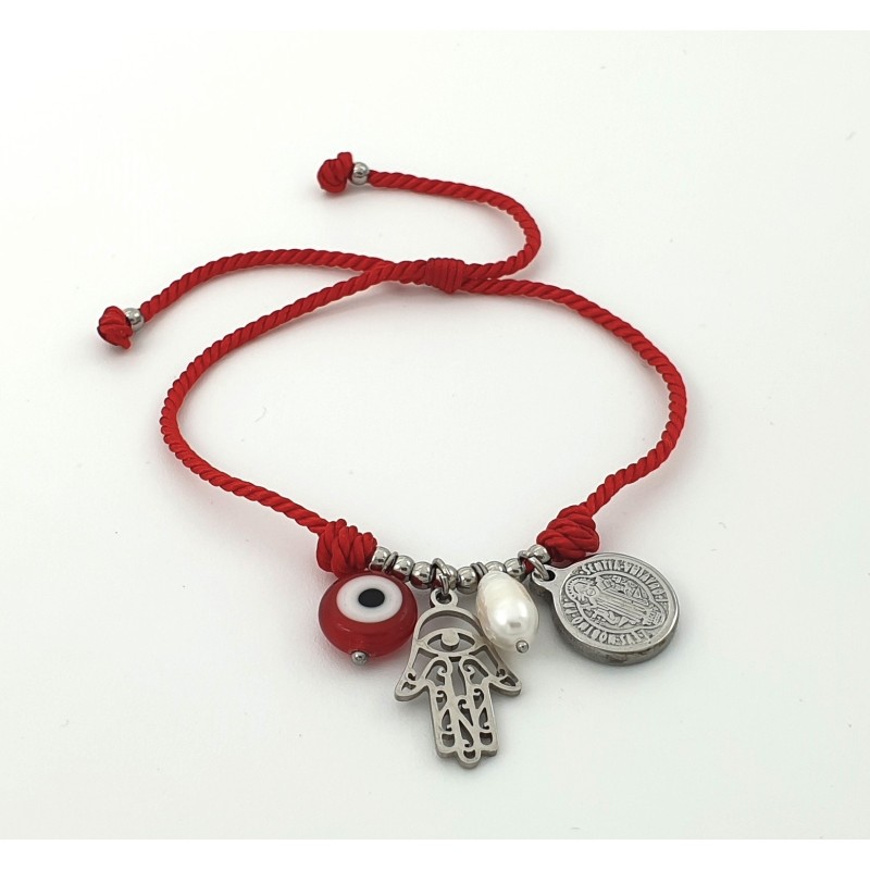 Pulsera SAN BENITO protección contra el mal de ojo, montada en acero inoxidable.