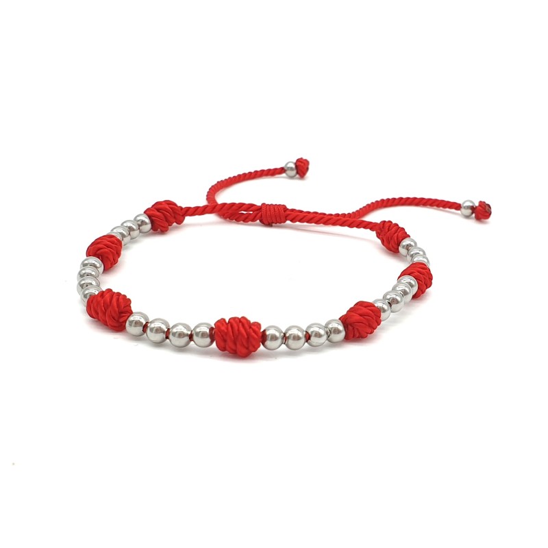 Pulsera modelo 7 NUDOS FINOS, con finales de acero, cordón de rayón.