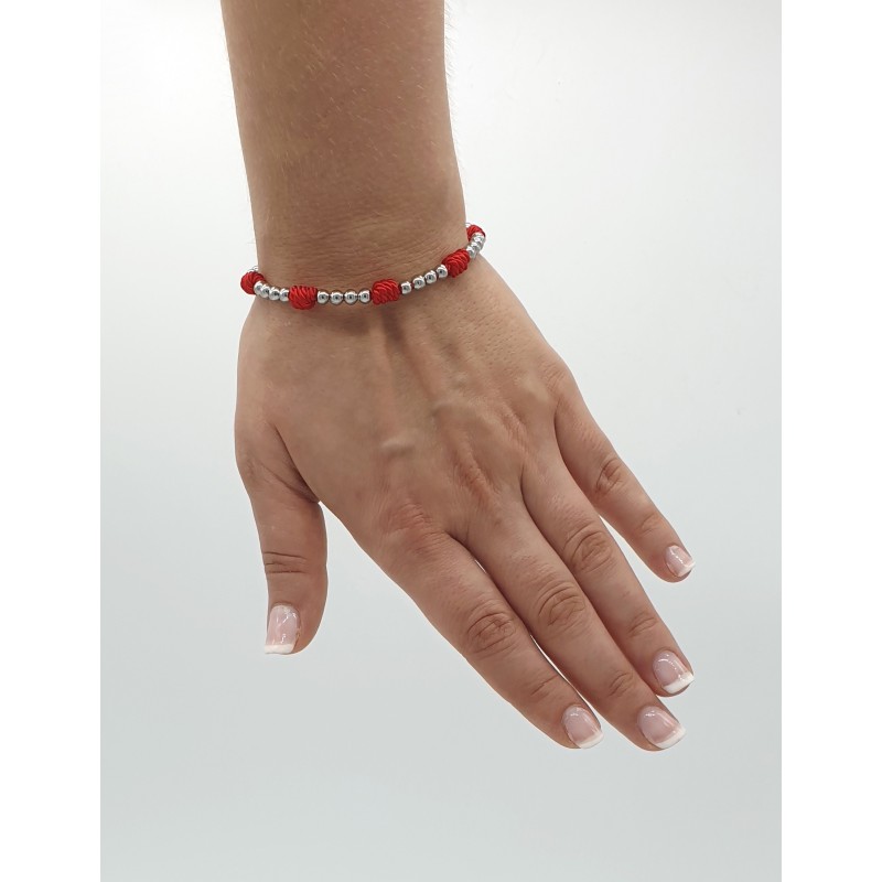 Pulsera modelo 7 NUDOS FINOS, con finales de acero, cordón de rayón.