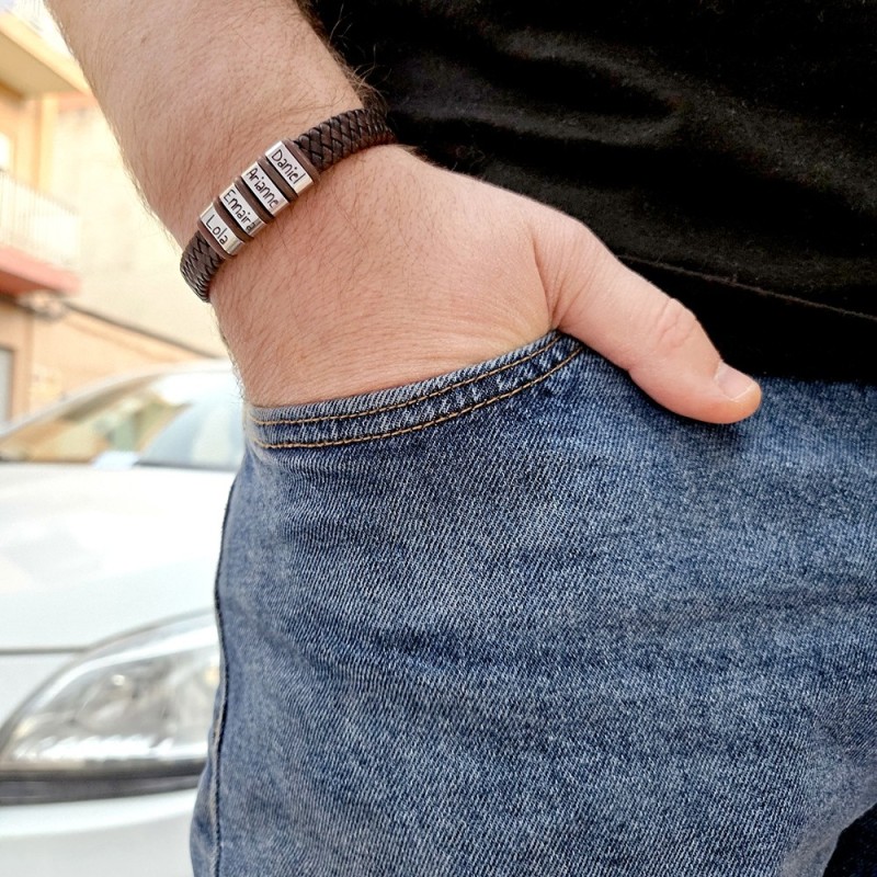 Pulsera TALY de cuero trenzado, personaliza cada eslabón | Dcorazon