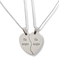 Collar corazón partido, para San Valentín, de acero inoxidable, modelo AMORE, elegante con una cadena fina.