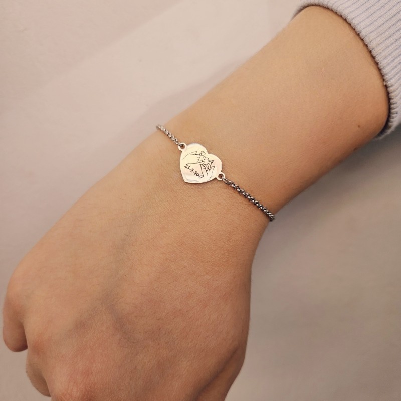 Pulsera corazón con manos con nombres personalizado | D.Corazón