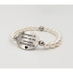 Pulsera ORIGEN, con frase (Siempre te llevo en mi corazón hermanita) elástica.