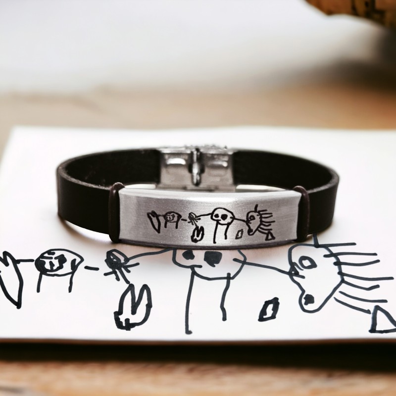 Pulsera de cuero con dibujo infantil regalo día del padre | Dcorazon