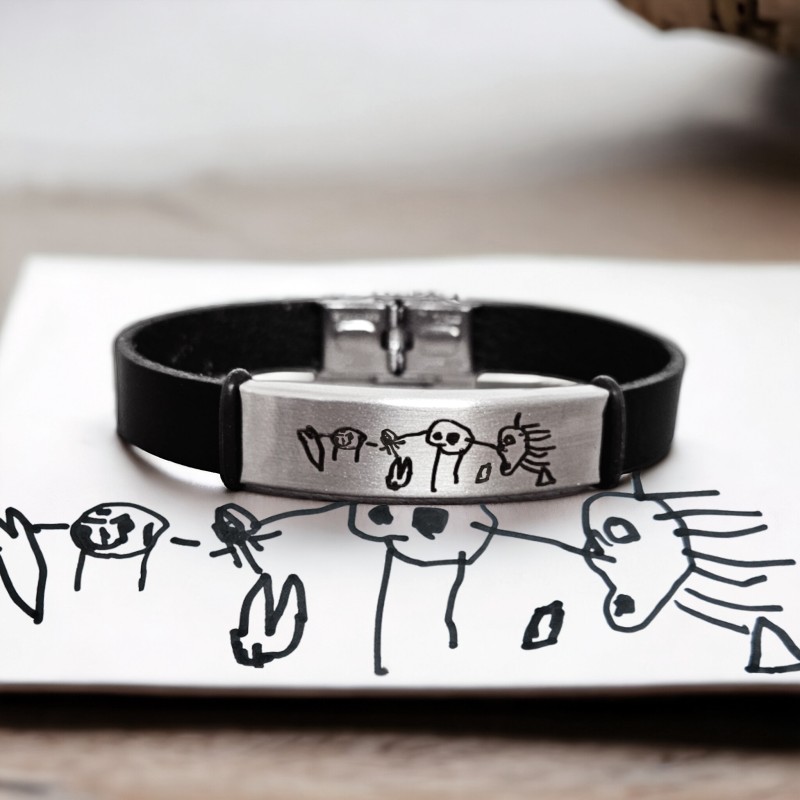 Pulsera de cuero con dibujo infantil regalo día del padre | Dcorazon