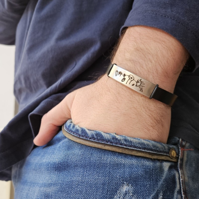 Pulsera de cuero con dibujo infantil regalo día del padre | Dcorazon