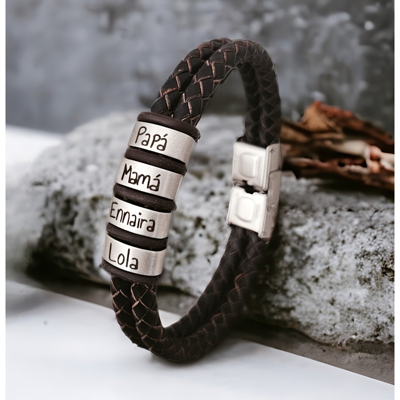 Pulsera TITI de cuero trenzado, personaliza cada eslabón | Dcorazon