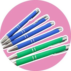 LOTE de 4 bolígrafos azul y 2 verde. Acabado antideslizante (6pc).