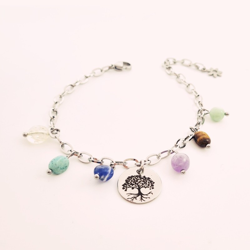 Pulsera modelo FAMILIA, pulsera protectora, montada en acero y minerales.