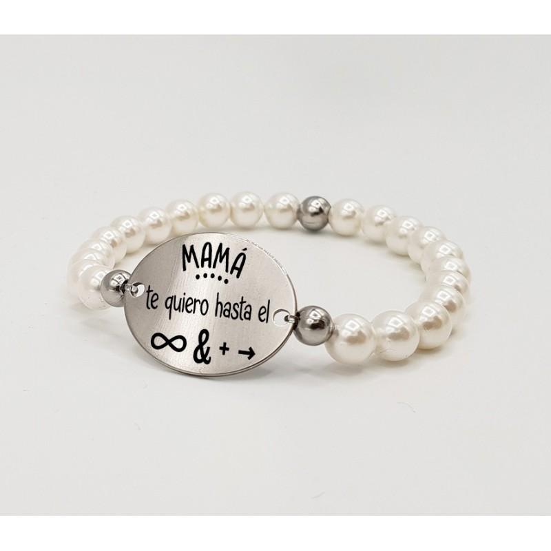 Pulsera ORIGEN, con frase (Mamá te quiero hasta el infinito y más allá) elástica.