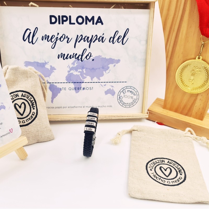 Kit regalo día del padre 2021 pulsera con medalla y diploma  | Dcorazon