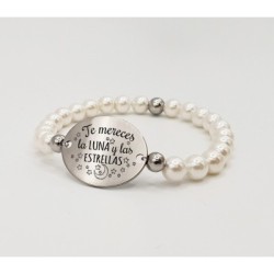 Pulsera ORIGEN, con frase (Te mereces la luna y las estrellas) elástica.