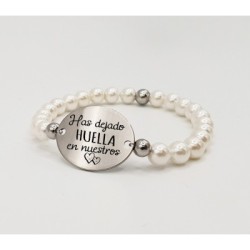Pulsera ORIGEN, con frase (Has dejado huella en nuestros corazones) elástica.