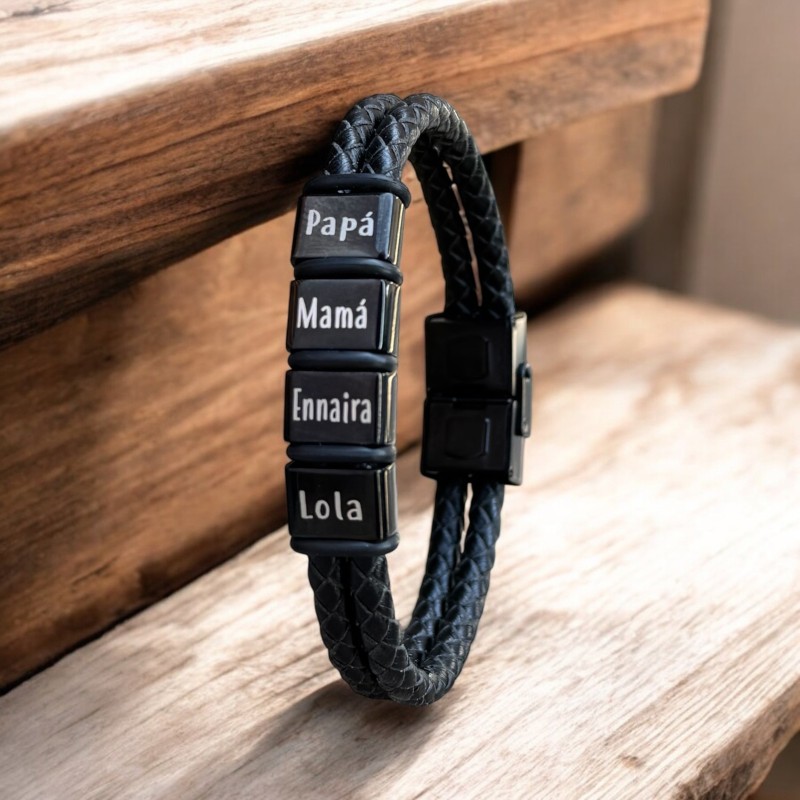 Pulsera TITI de cuero trenzado, personaliza cada eslabón | Dcorazon
